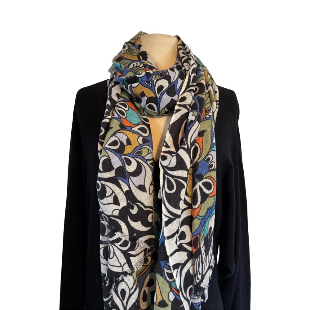 100% Cashmere Multicolor Patterned Scarf - image 1
